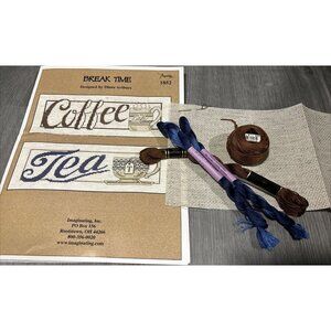 Break Time‎ Coffee Tea Cross Stitch Pattern Fabric Thread Kit